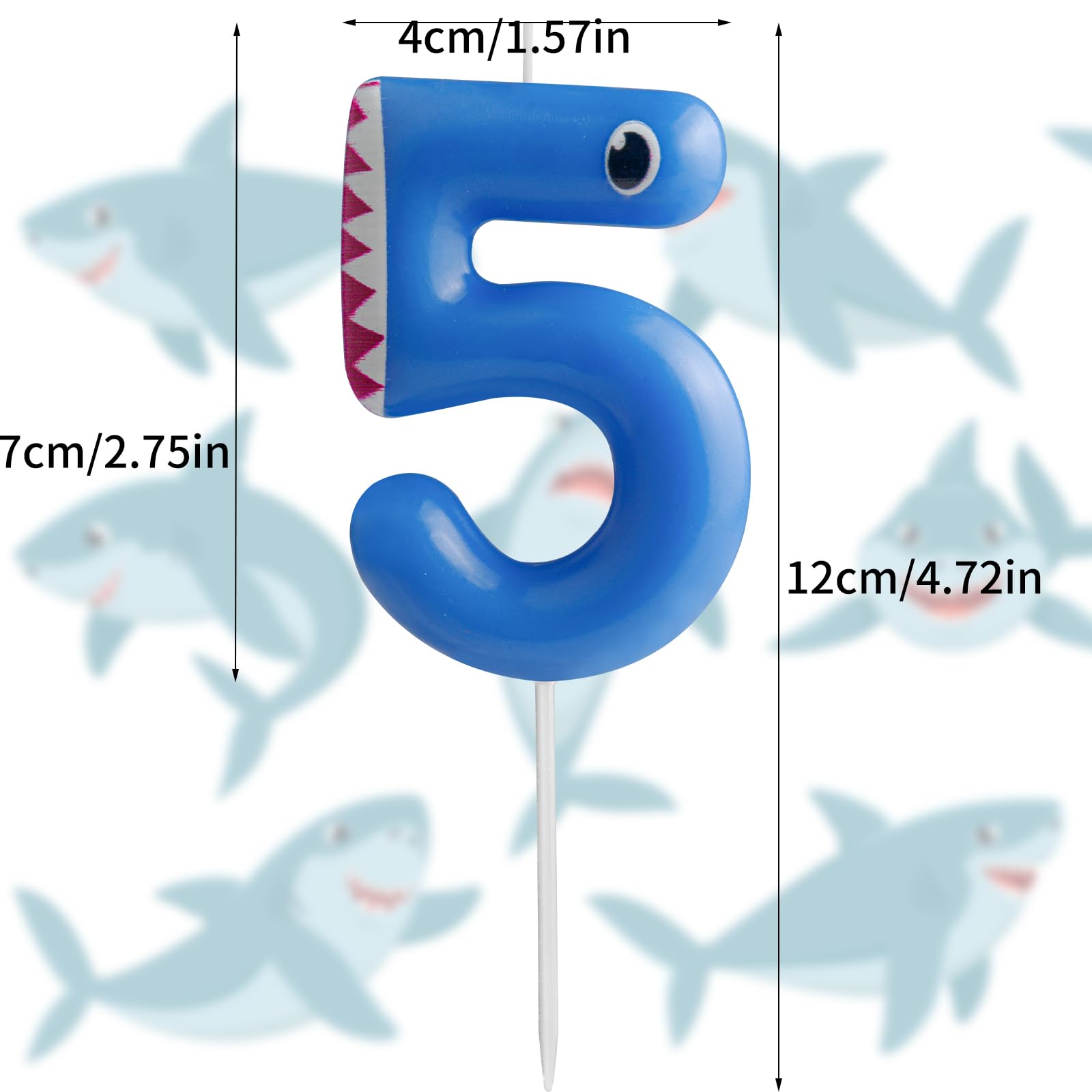 Velas de cumpleaños azules con el número 4, vela número 4, decoraciones de fiesta de tiburón para decoración de pasteles, vela de feliz cumpleaños, fiesta temática de animales del océano, tiburón,