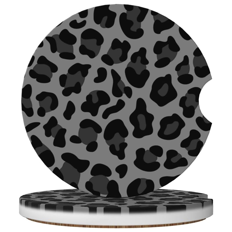 Porta-copos automotivo de cerâmica absorvente cinza com estampa de leopardo e base de cortiça Yckedld 2 unidades