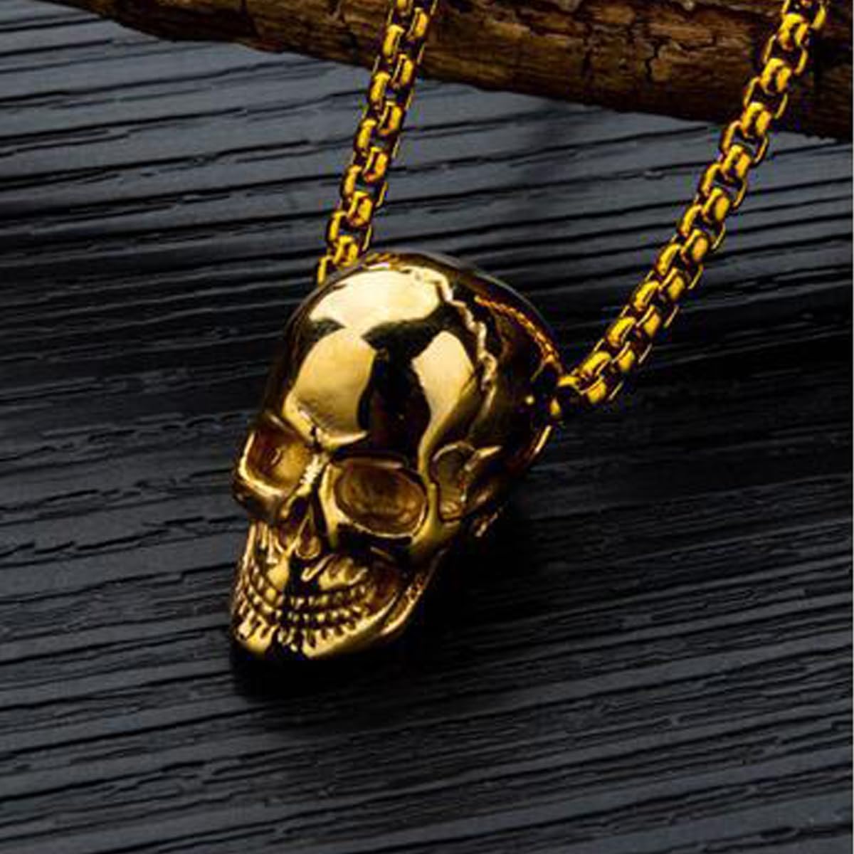 PINK TOWN Punk Style Skull Necklace for Men Stainless Steel Gothic Skull Pendant Necklace Personalized Hip Hop Rock Biker Pendant Necklace Christmas Halloween Birthday Party Costume Jewelry - Image 4