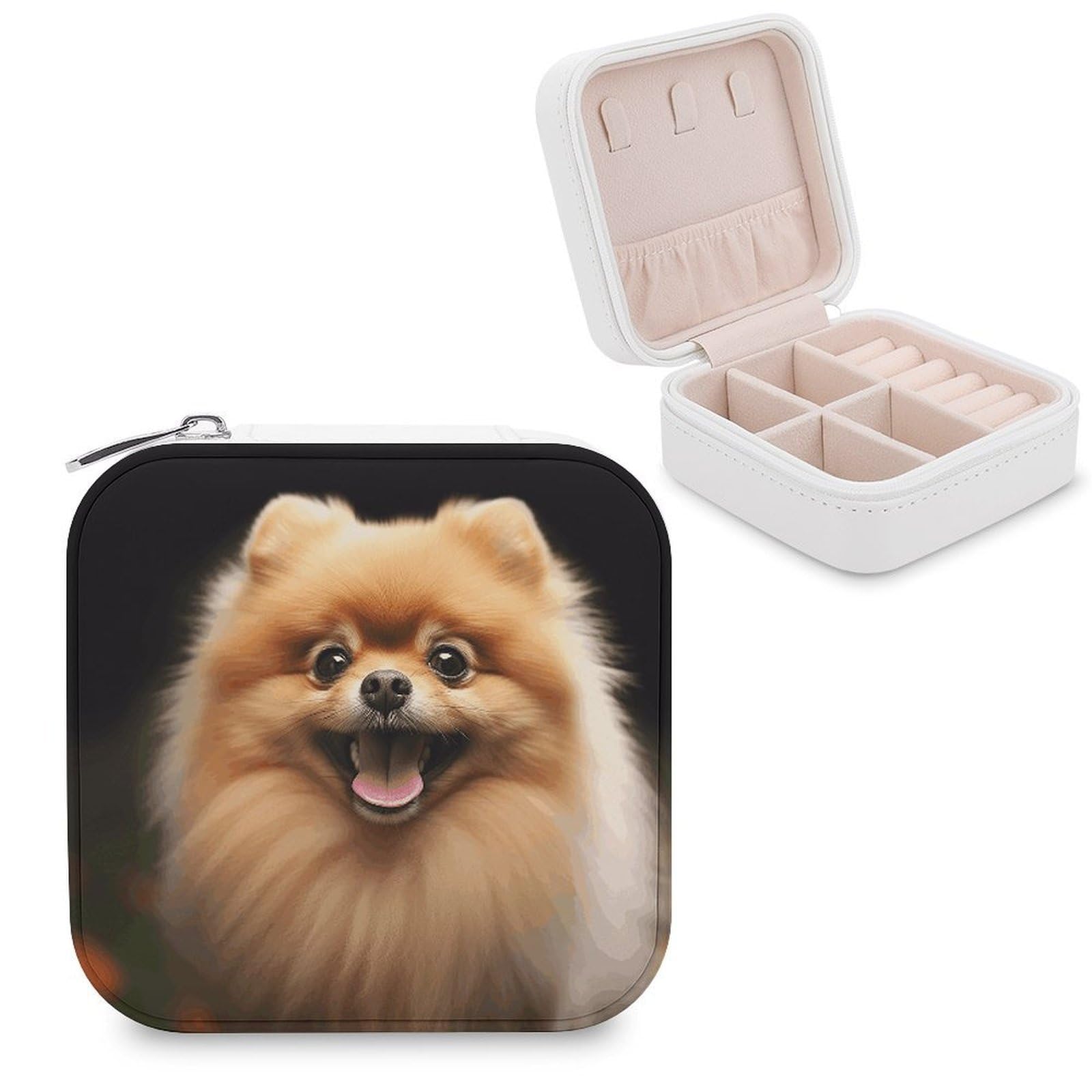 LZQPOEAS Pomeranian Jewelry Box, PU Patterned Storage Case, Portable Travel Jewelry Organizer Box for Storing Rings, Pendants, Earrings, Necklaces, And Women's Specialized