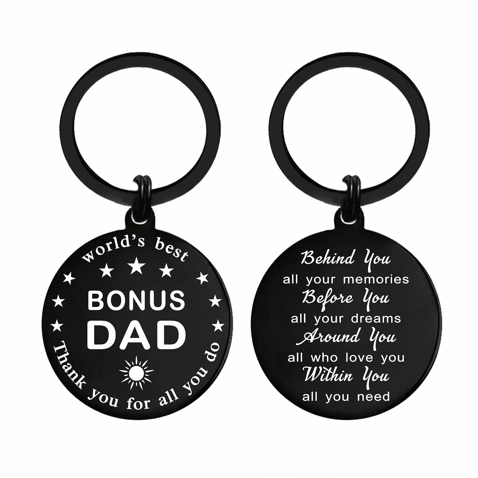 Yobent Bonus Dad Christmas Keychain Gifts from Daughter Son, Best Step Dad Stepdad Birthday Key Chain for Men Present
