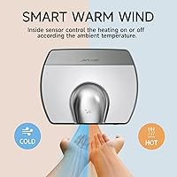 Vista 3 de JETWELL Elegante secador de manos comercial compacto, viento cálido automático de alta velocidad, cubierta de acero inoxidable con cableado