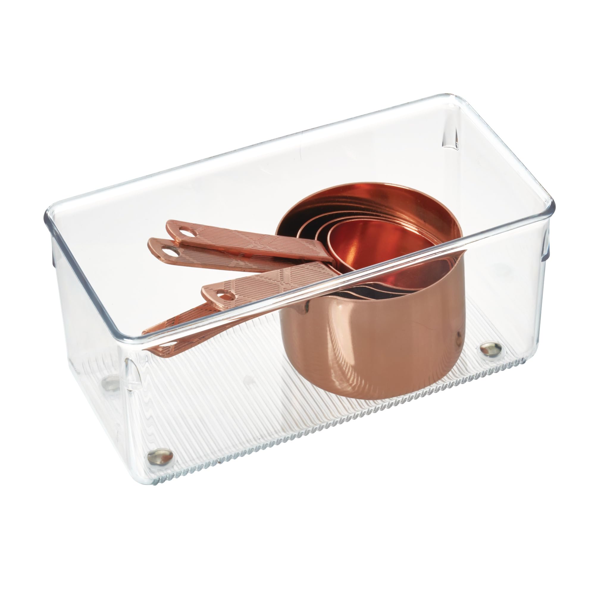 iDesign Linus Plastic Kitchen Drawer Organizer for Silverware, Spatulas, Cutlery, Gadgets, Office Supplies, Cosmetics, 4" x 8" x 3" - Clear