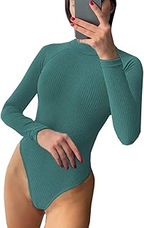 Sponsored Ad - PALINDA Women's Mock Turtleneck Long Sleeve Bodysuit Ribbed Knit Stretchy Thong Bodysuit Tops
