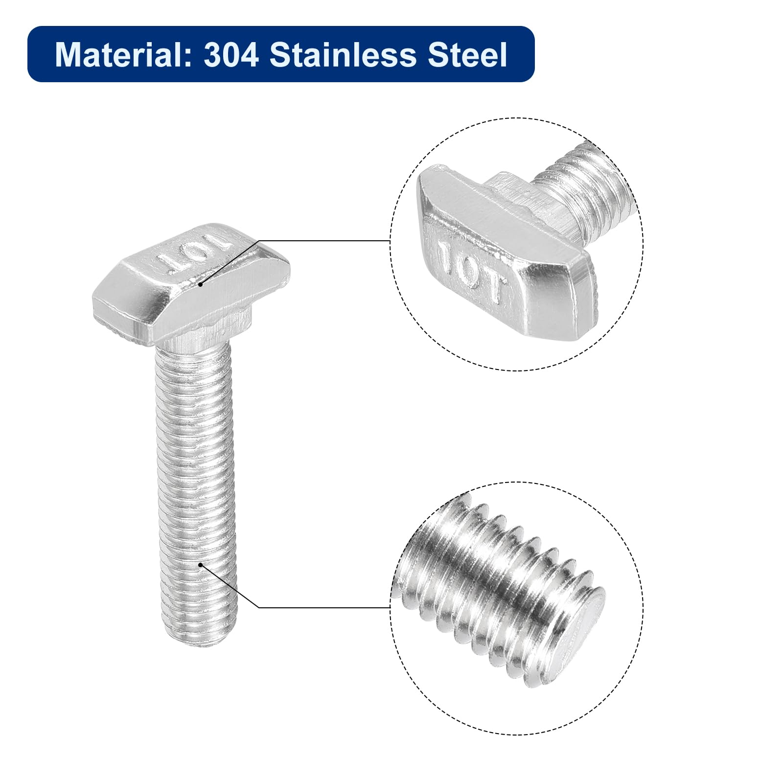 QUARKZMAN 20 Stück Hammerkopfschrauben T-Nut Schrauben, M8 x 40mm Hammerkopf Schraube T-Schraube Einsteckbolzen für 4545 Serie T-Nut Aluminium Profil, 304 Edelstahl, Silber