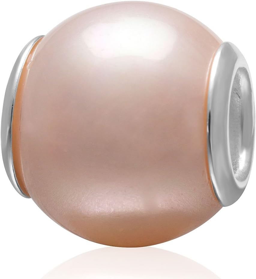 Hoobeads Authentic Seashell Pearl Bead Sterling Silver Grommets For European Charm Bracelets (Natural Pink)