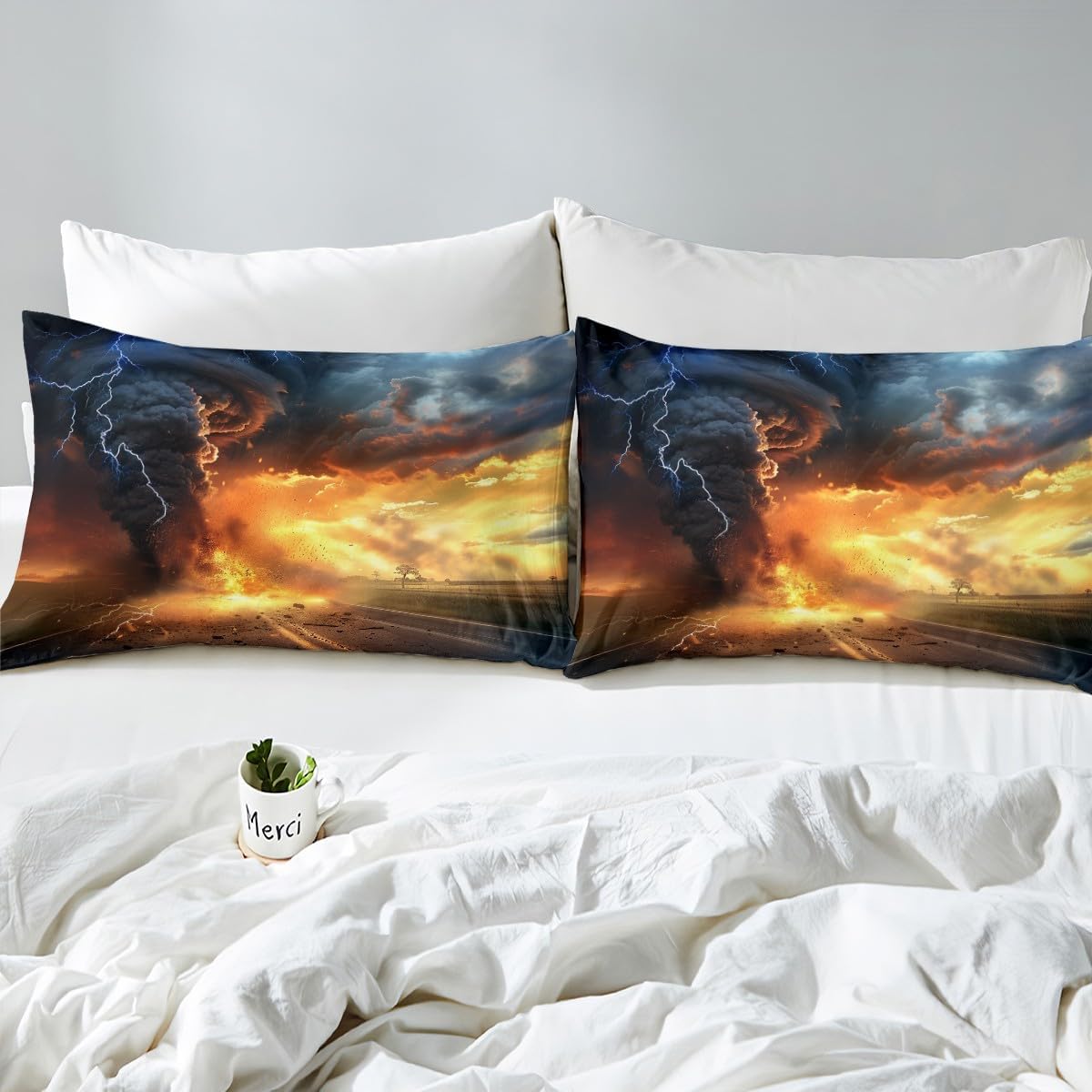 Castle Fairy Tornado Duvet Cover for Boys,Girls Thunder and Lightning Comforter Cover Full Size,Firelight Bedding Set Kids Teen Room Decor Bed Cover,Red and Blue Bedclothes with Zipper