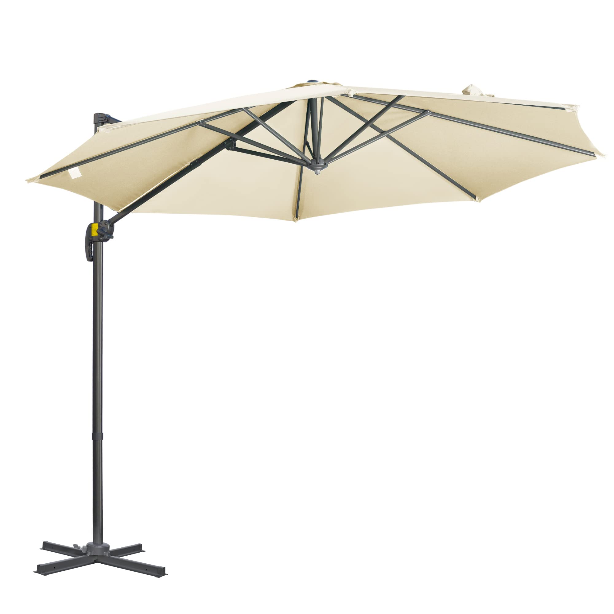 Outsunny Sombrilla de Jardín Ø300x250 cm Parasol Excéntrico de Aluminio con Manivela Toldo Inclinable Giratorio 360° con Pedal y Base Cruzada para Patio Terraza