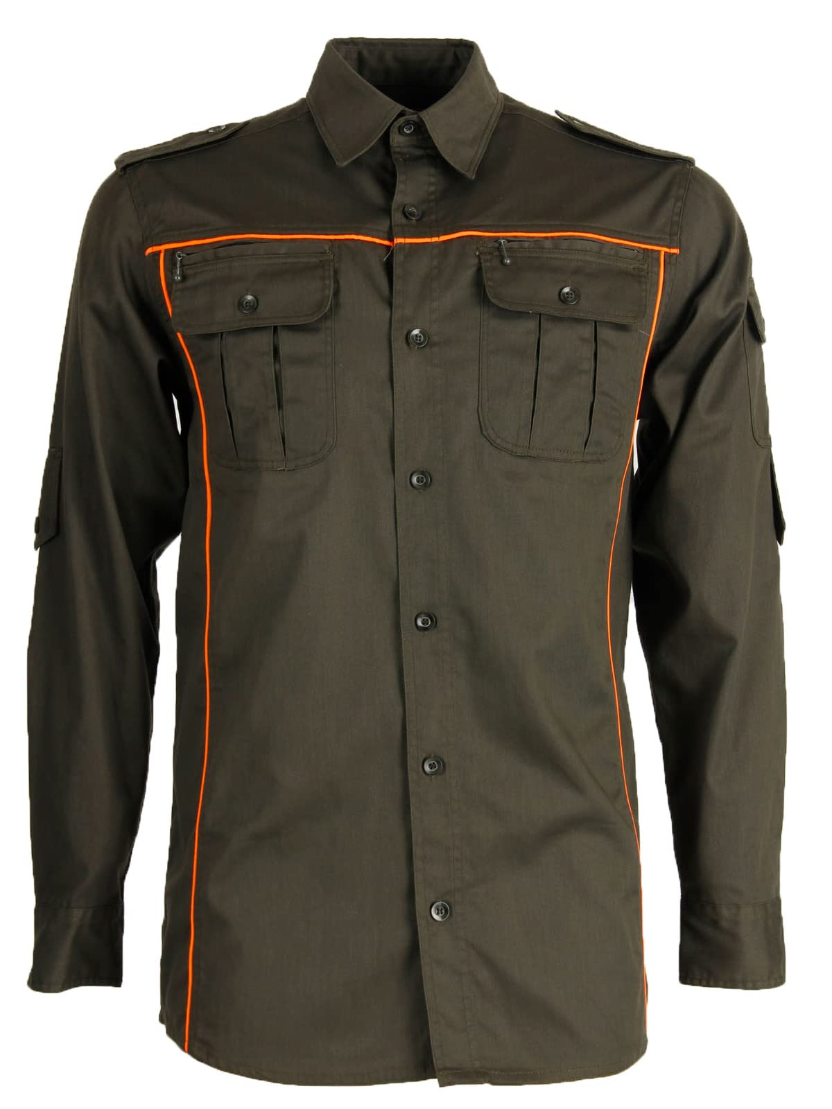 Camicia Caccia Verde riporti Arancio Bottoni Abbigliamento Tecnico Uomo