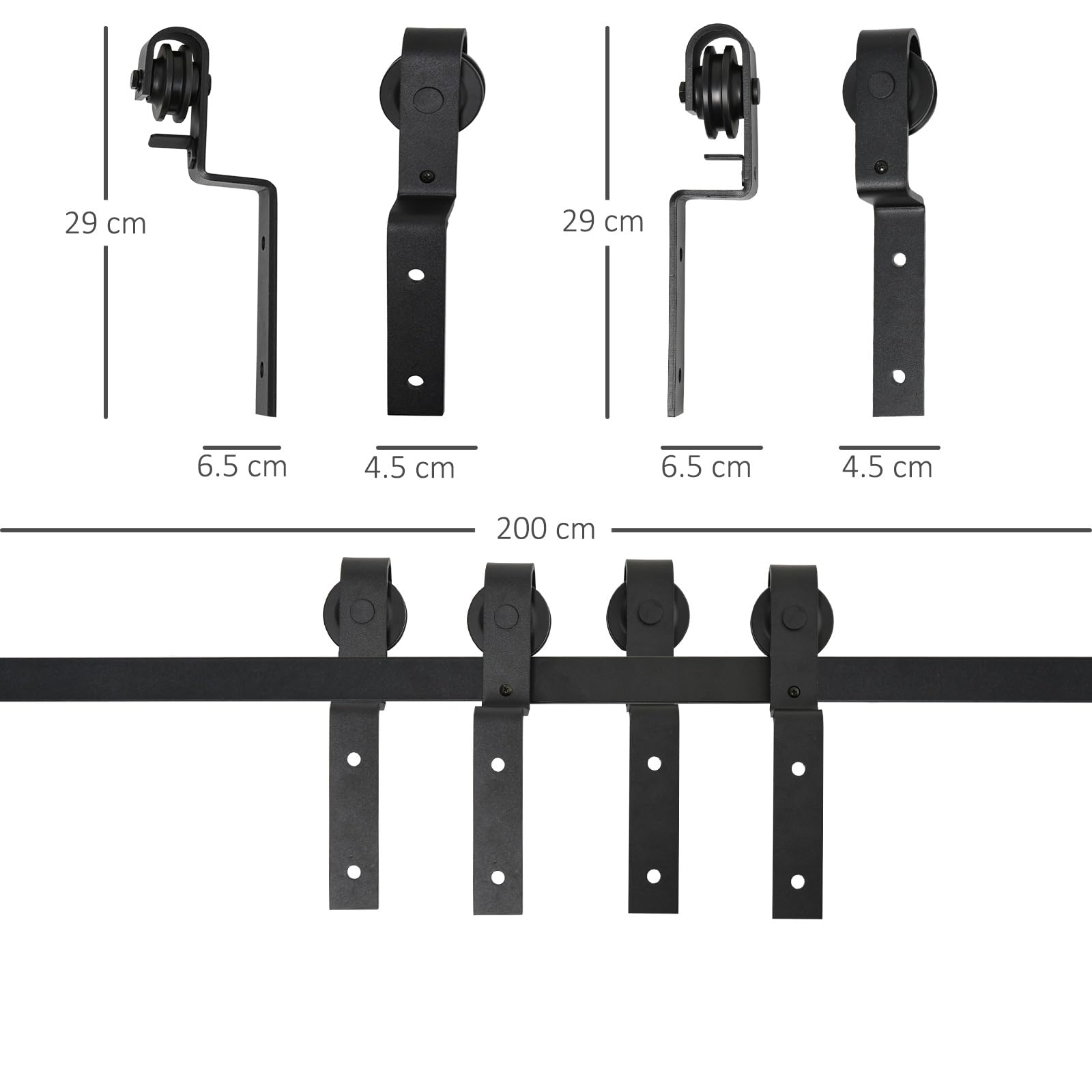 HOMCOM 200CM/6.6FT Kit Porta Scorrevole 90kg max in Acciaio al Carbonio, Kit per Porte Scorrevoli con Binario, Rulli, Fermi, Guide, Bulloni e Viti, Nero