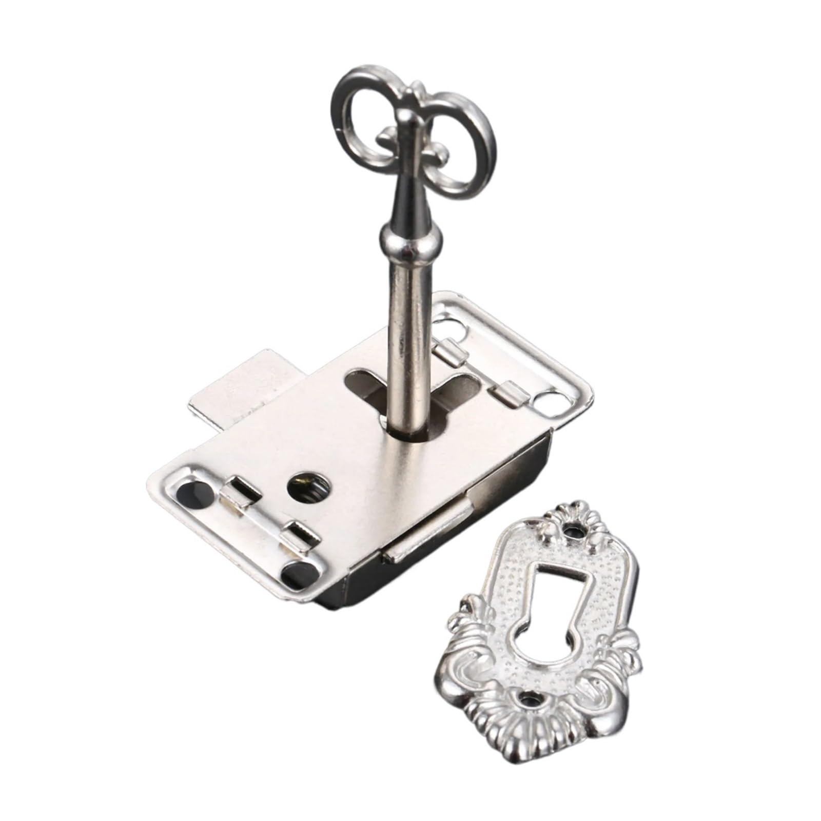 2set Drawer Iron Lock+Key Jewelry Box Cabinet Wardrobe Door Padlock Latch Vintage Decoration Silver/Antique Bronze W/Screws for Cabinets(Silver)