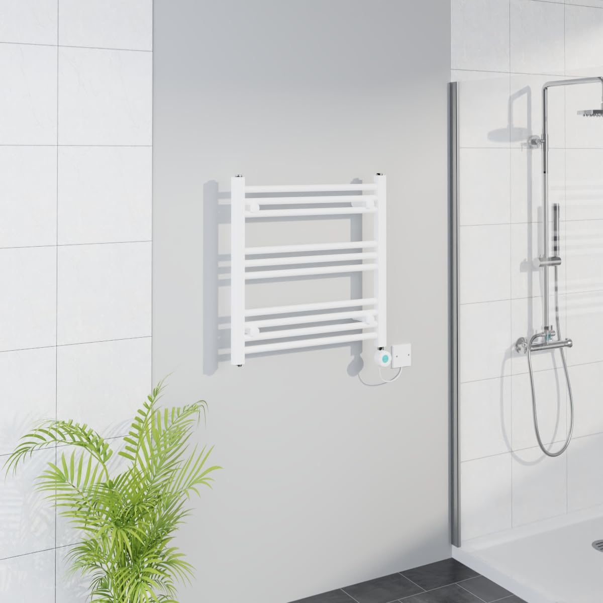 Warmehaus WiFi Electric Bathroom Straight Radiator Timer 600x600mm White