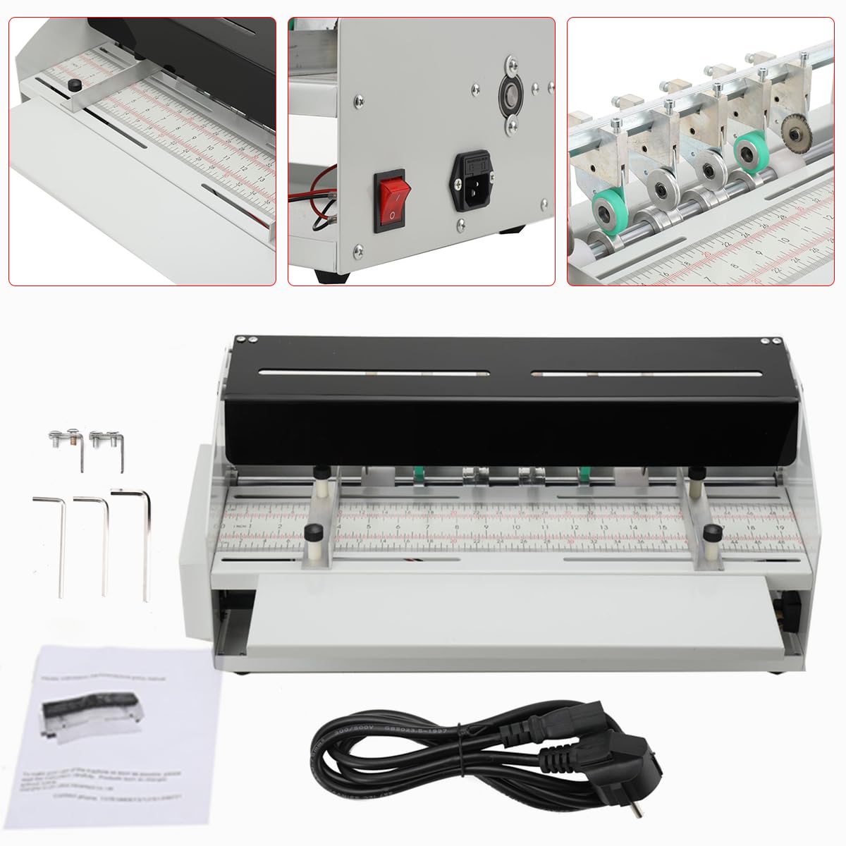 Rillmaschine 460 mm Papier Falzmaschine, Elektrischer Nutmaschine Papier Creasing Maschine Einstellbare Bürobedarf und Schreibwaren mit Rundpresstechnik für Dateien Karten Papier 220V 18 Zoll