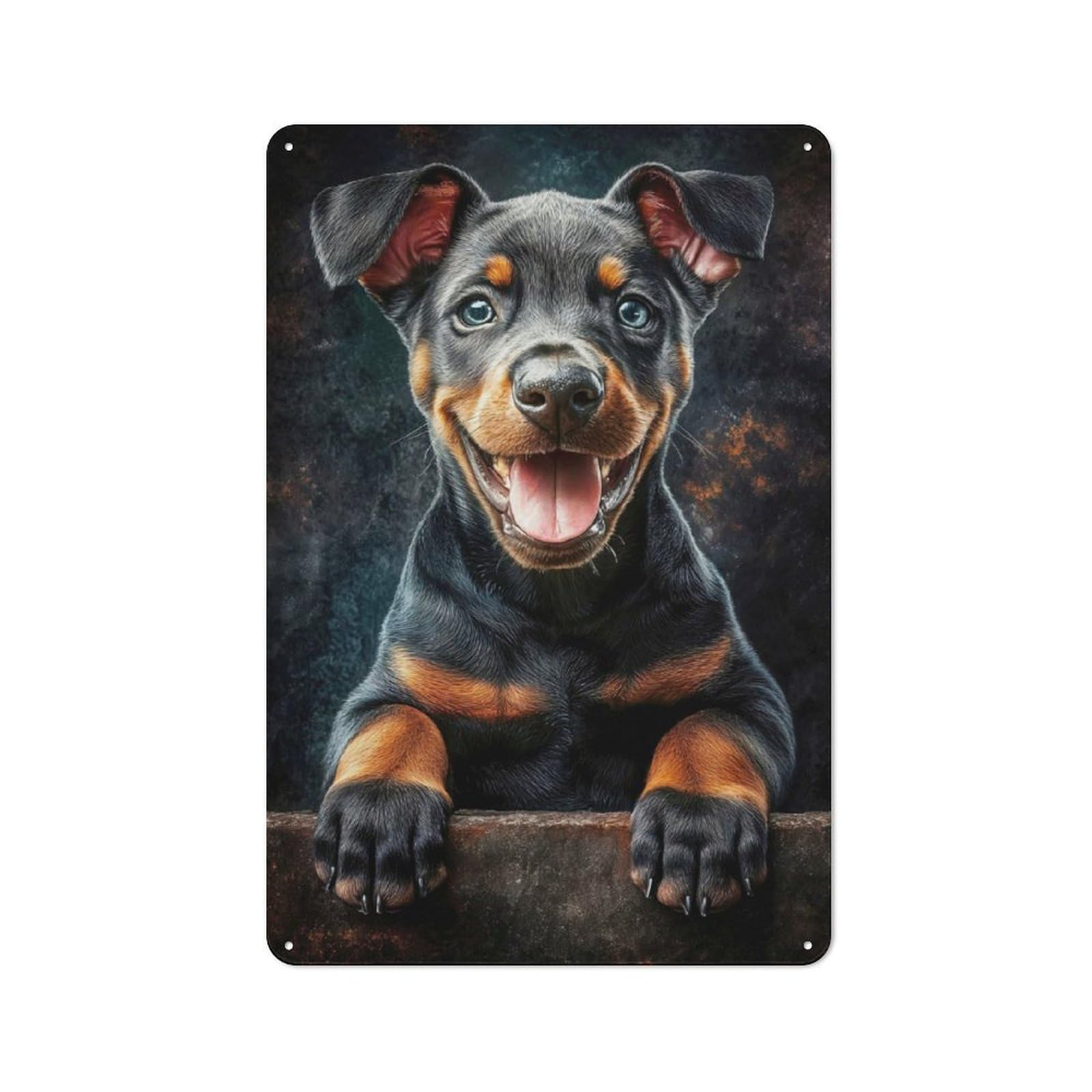 Junmoney Smiling Doberman Puppy 30X20cm Retro Tin Sign With For Dining Room Or Kitchen, For Metal Sign Collectors, For Garage And Workshop Walls