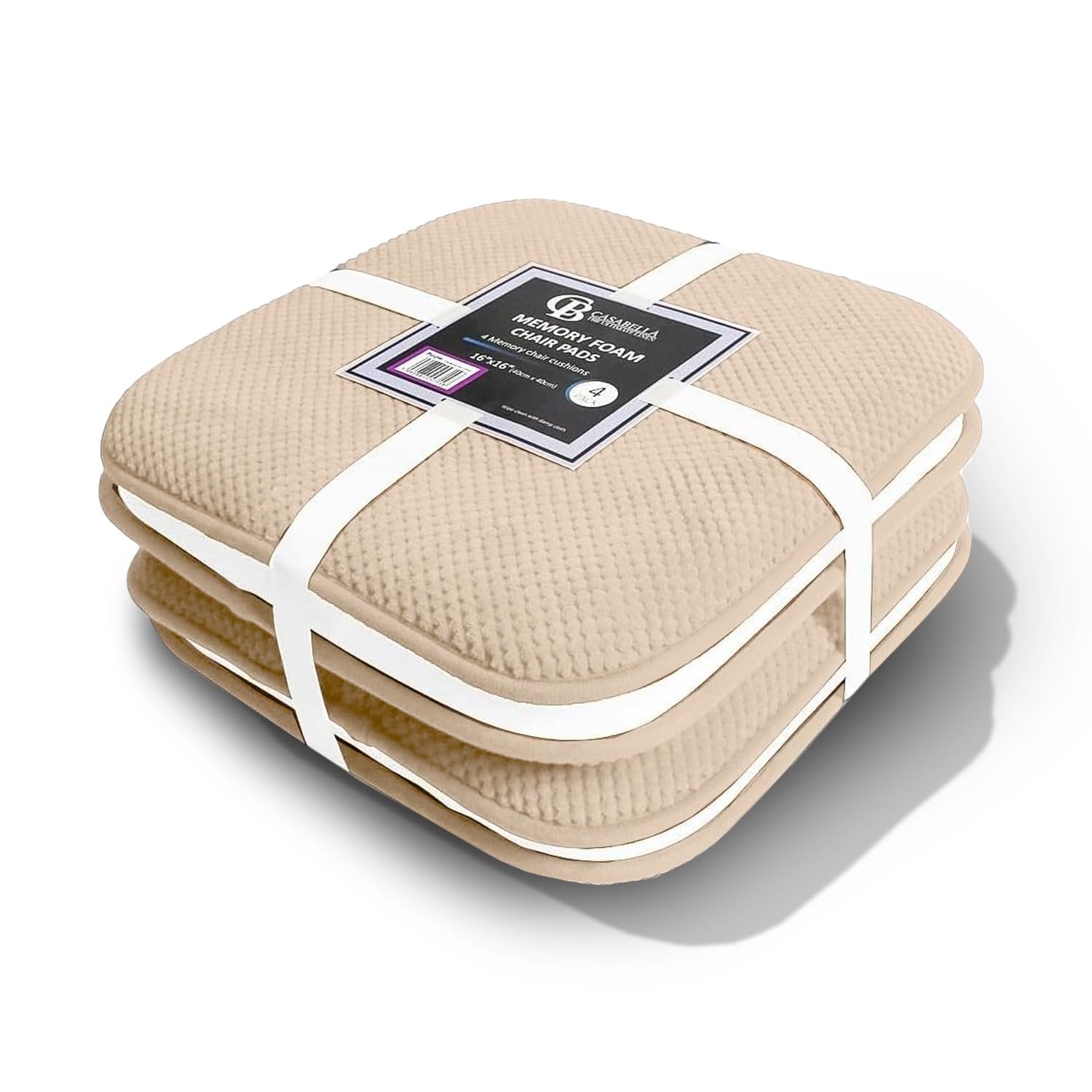 Casabella Memory Foam Chair Cushion Non Slip Back, Round Square Honeycomb Pattern Set of 4 Chair Pads,Durable Seat Cushions for Dinning Chairs, Office Desk & Patio-16x16 Cream Memory Foam Seat Cushion