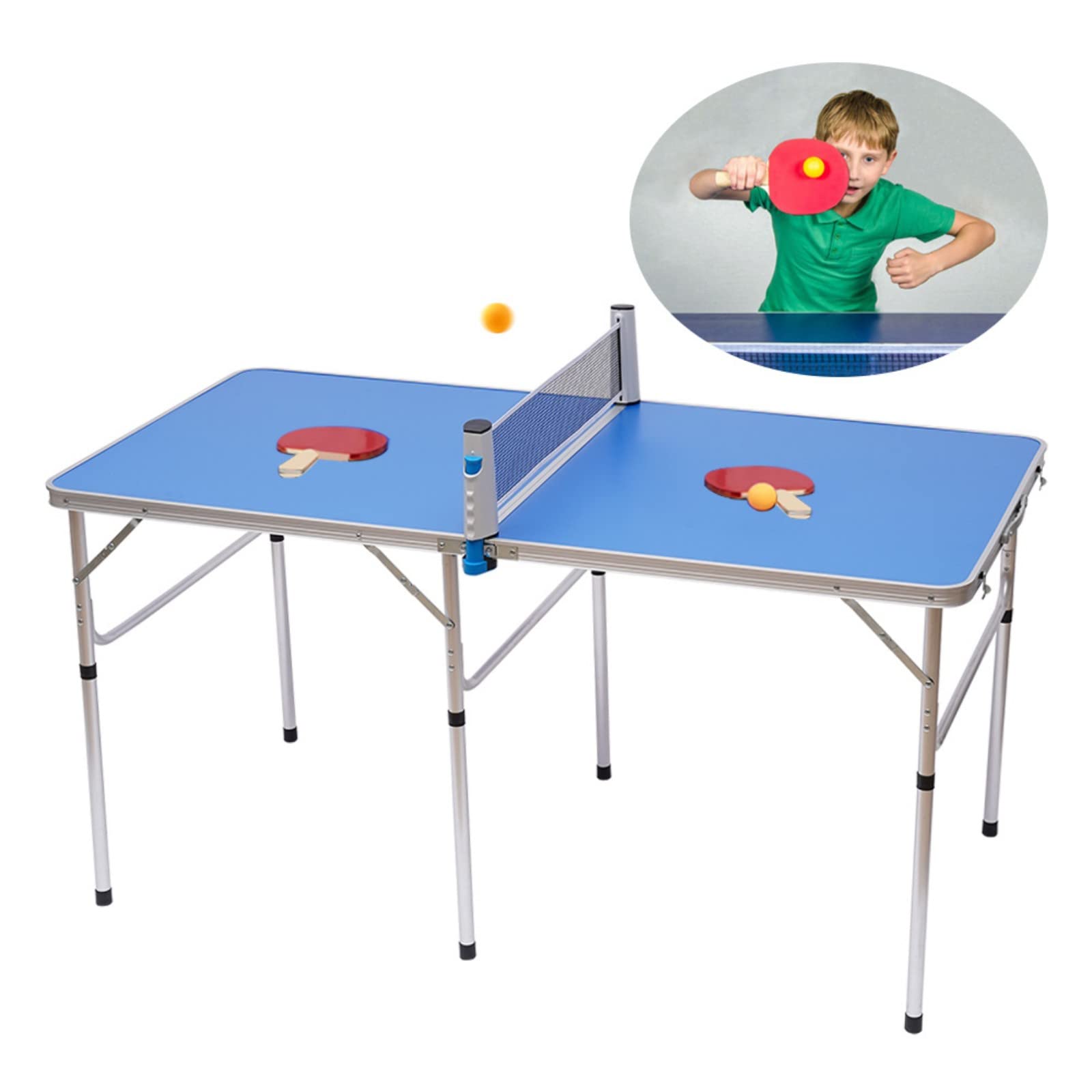 Mini tavolo da ping pong per interni ed esterni, pieghevole, per casa e giardino, tavolo da ping pong per esterni, resistente alle intemperie, 152 x 76 x 76 cm