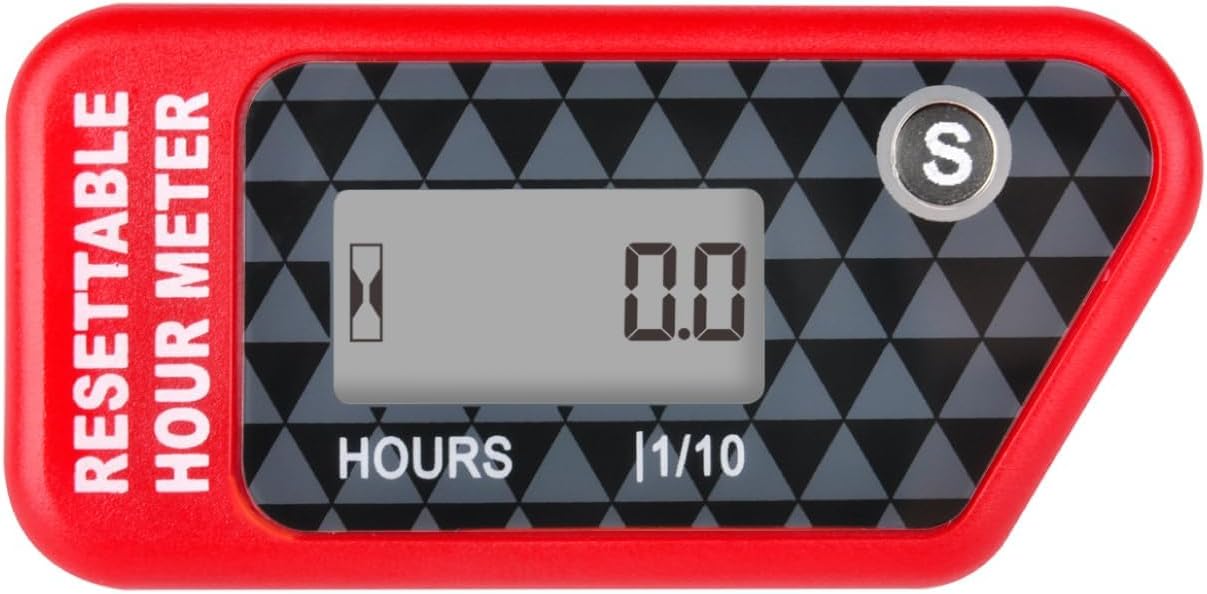 RQ-HM016H Wireless Vibration Hour Meter, Maintenance Reminder Function, Data Storage, Lawn Mower Chainsaw, Dirt Bike, Motorcycle, Marine High Pressure Washer (red)