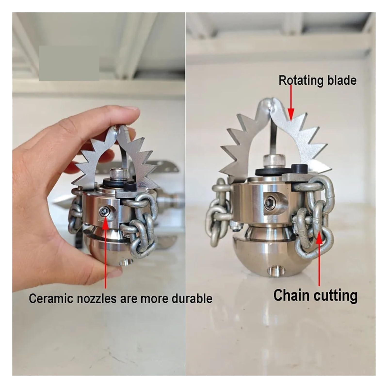 Boquilla Cadena Cortadora Cerámica, Rascador Rotativo, Rosca G1/2" G3/8" | Intrusión raíces, escombros cemento, sarro duro, acometidas, rotación alto par, rehabilitación(3I8 Female 40LPM)