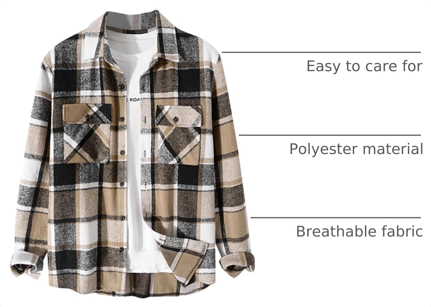 ZAFUL Unisex Plaid Flannel Shirt Jacket Button Down Long Sleeve Pocket Coat Outwear image 3