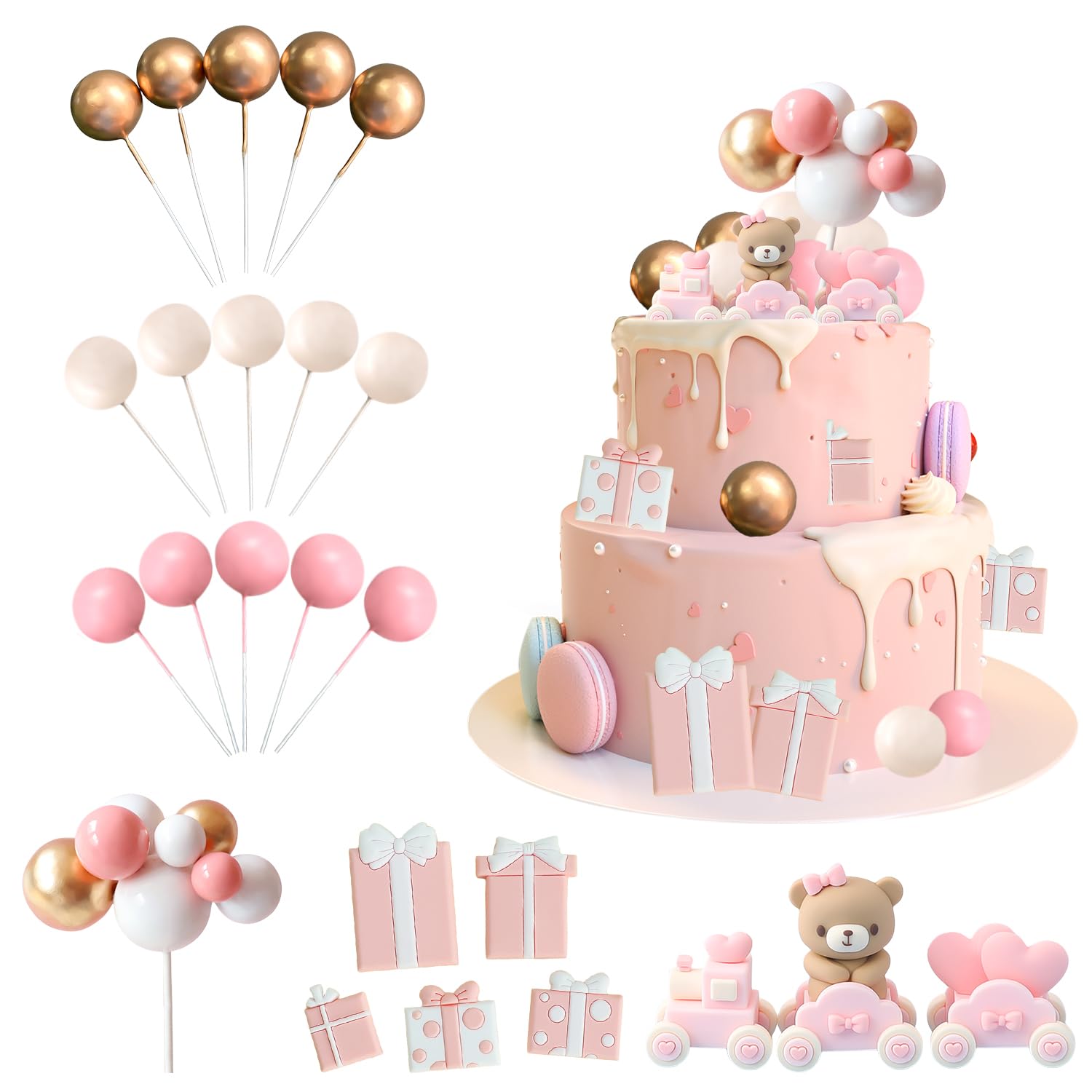 Prinzessinnen-Tortenaufsatz-Set In Rosa – Happy Birthday & Herz-Deko Für Mädchengeburtstag, Cupcake-Topper, Kuchendekoration Für Babyparty, Hochzeit & Mehr – 9-teilig Aus Stabiler Pappe