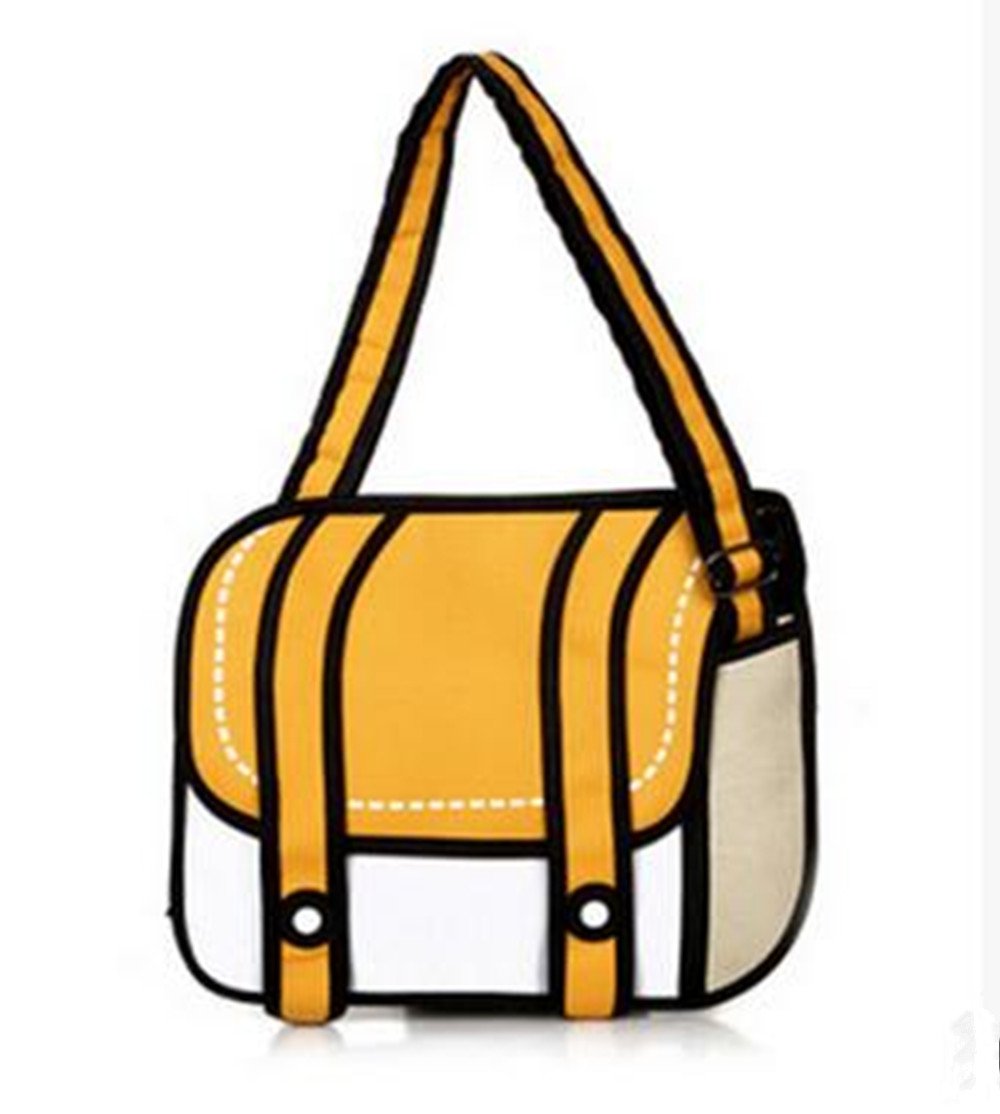 Xugq66 3D Style 2D Drawing from Cartoon Paper Bag Comic 3D Messenger Bag