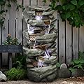 SunJet 40.5” High Rocks Outdoor Water Fountain - 6-Tiers Cascading Waterfall with LED Lights, Soothing Tranquility for Home Garden, Yard Decor