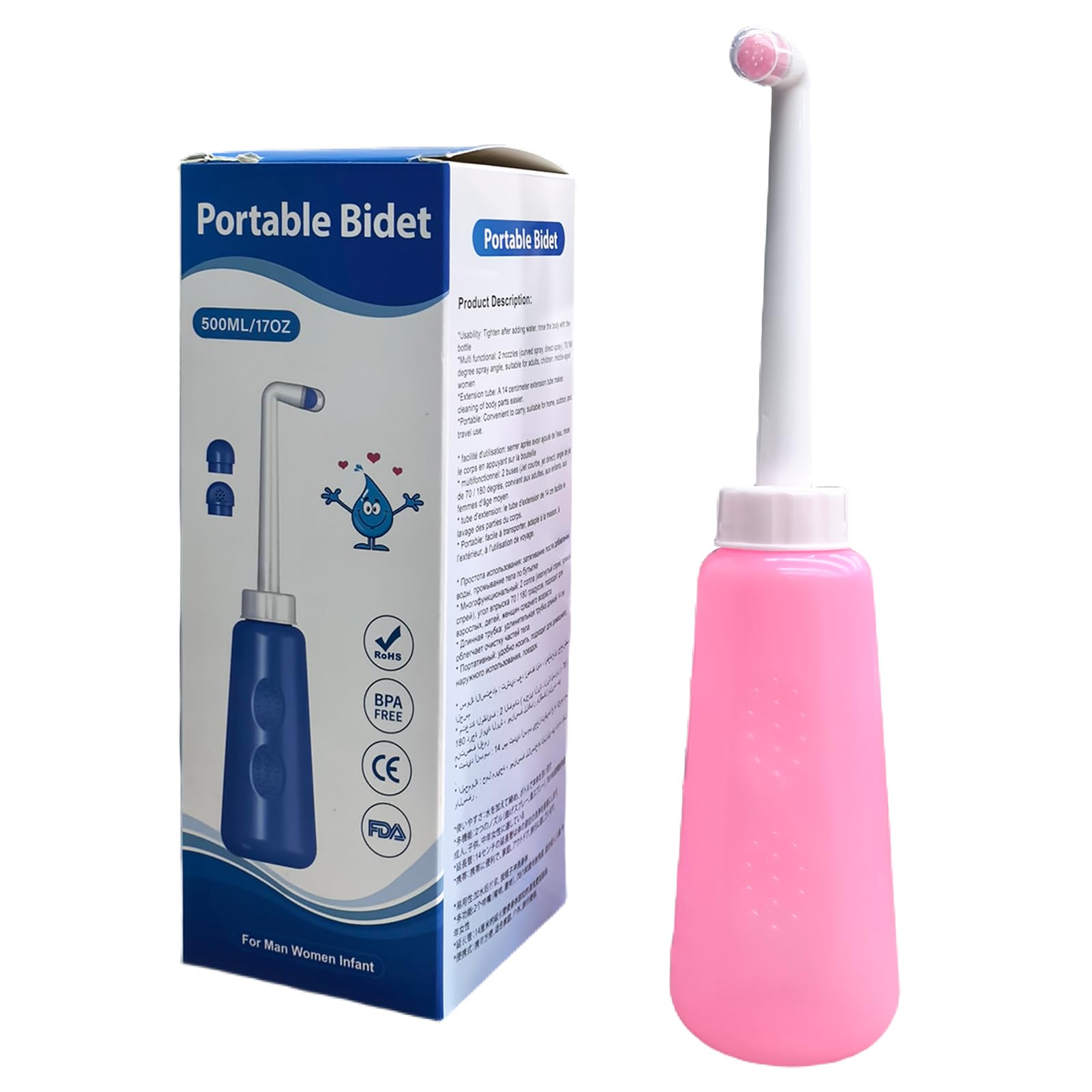 500ml Botella Perineal Postparto, Bidet Portatil para Mujeres，Botella Lavado Perineal Postparto para Maternidad, Ideal para Higiene Intima, Ducha Vaginal, Limpieza Anal, Cuidado Postnatal, Rosa