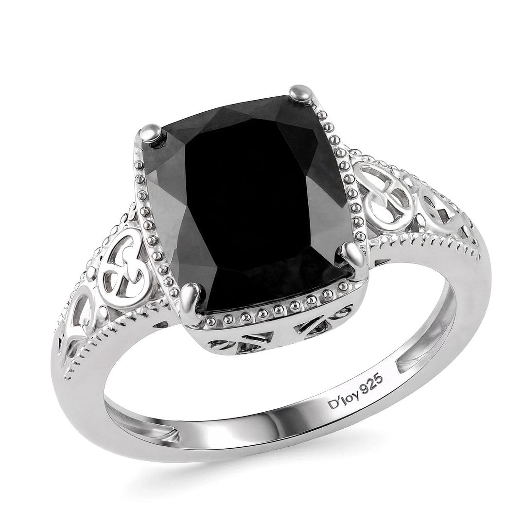 Black Tourmaline Ring in 925 Sterling Silver - October Birthstone Rings for Women - Engagement Promise Floral Statement Vintage Solitaire Tourmaline