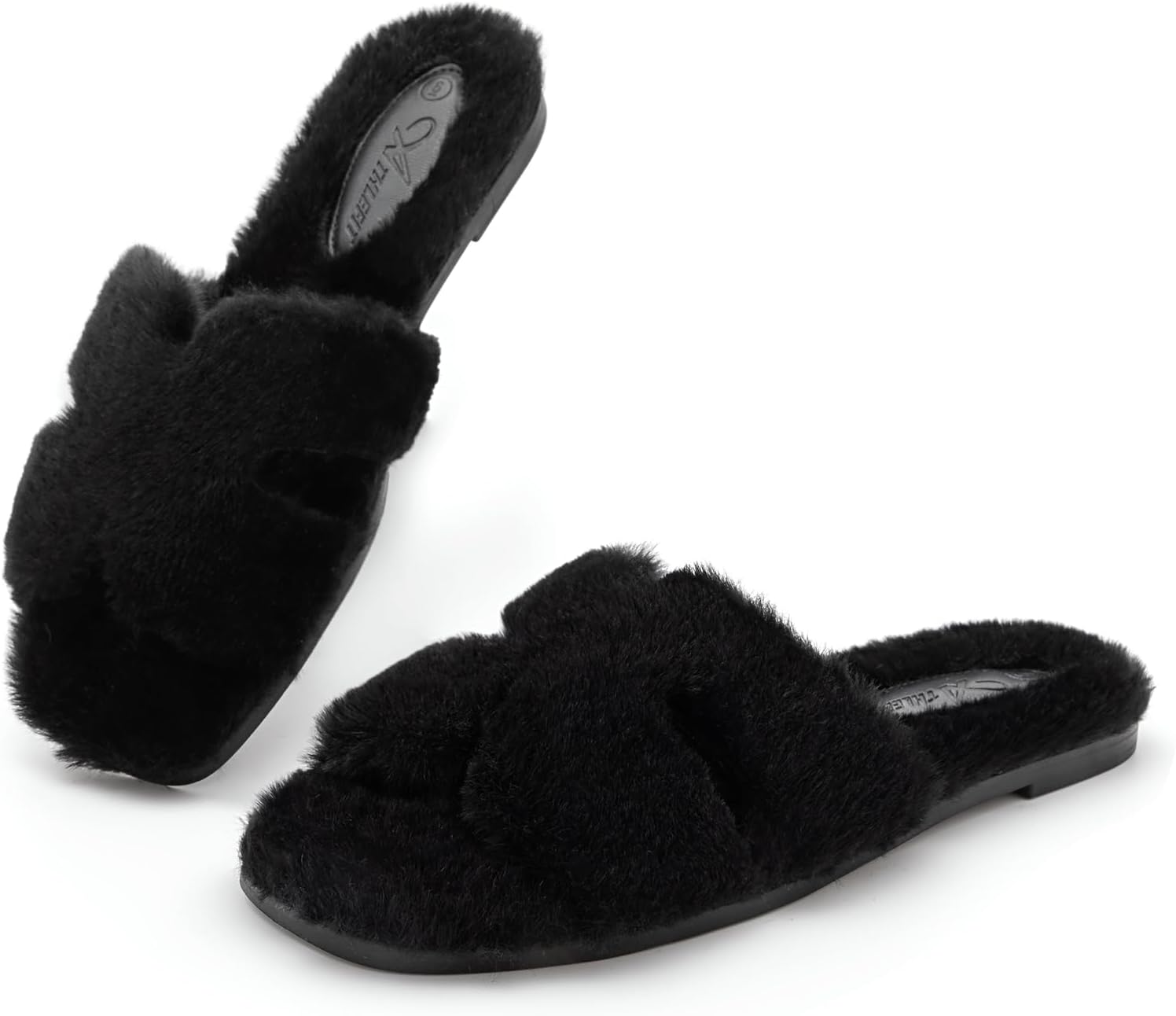 Athlefit Women's Fuzzy Slippers Cute Comfy Fluffy Open Toe Slip-on House Slide Slippers for Indoor Bedroom Bridesmaid