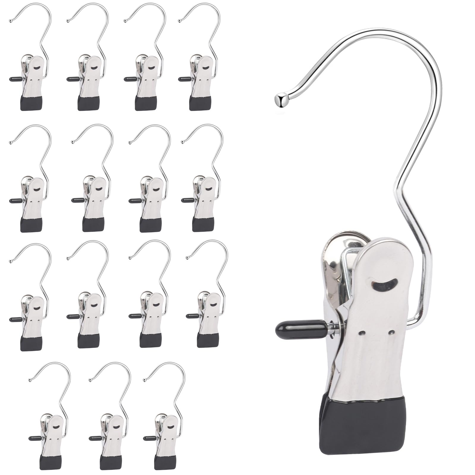 15PCS Single Laundry Hook Clip, Metal Clip Hanger Single, Stainless Steel Clothes Clips Hangers, 360° Rotatable Trouser Hangers for Towels, Socks, Skirts, Boots, Hats (15)