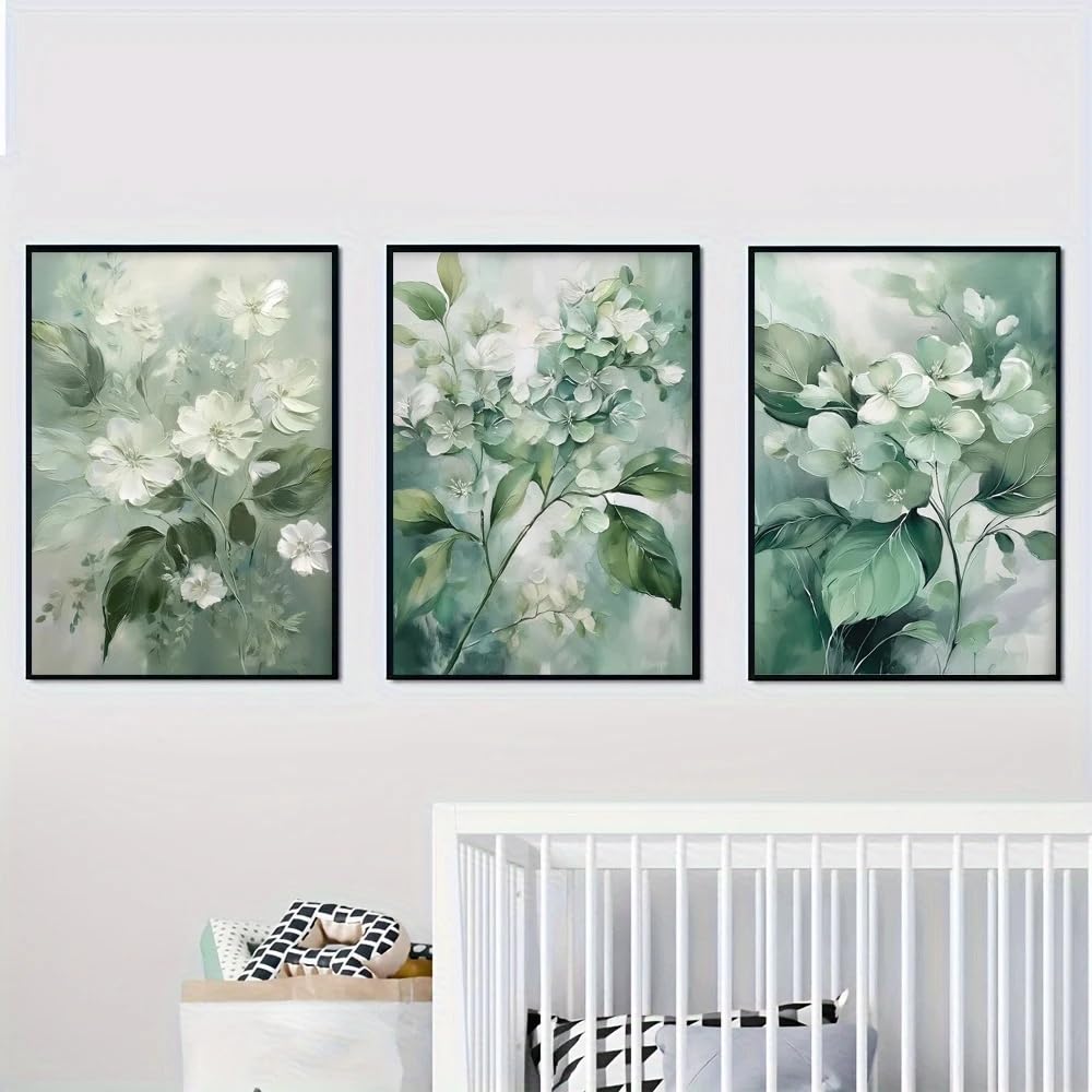 LMYSXAOZ Green Botanical Flower Wall Arts Prints Posters, Canvas Print Painting Modern Home Living Room Bedroom Decoration(30x50cm-3Pcs)
