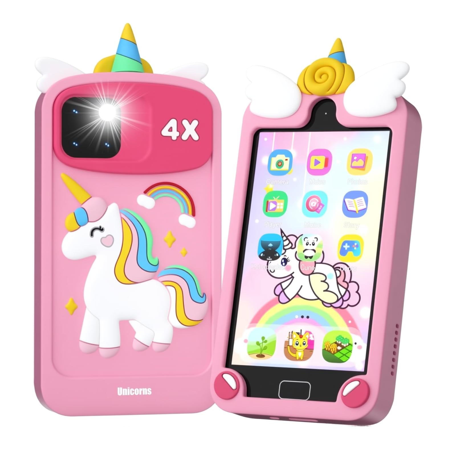 Teléfono inteligente para niños para niñas, teléfono celular de doble cámara con pantalla táctil de 4.0 pulgadas, juguetes educativos de aprendizaje preescolar, regalos de cumpleaños para edades de 3