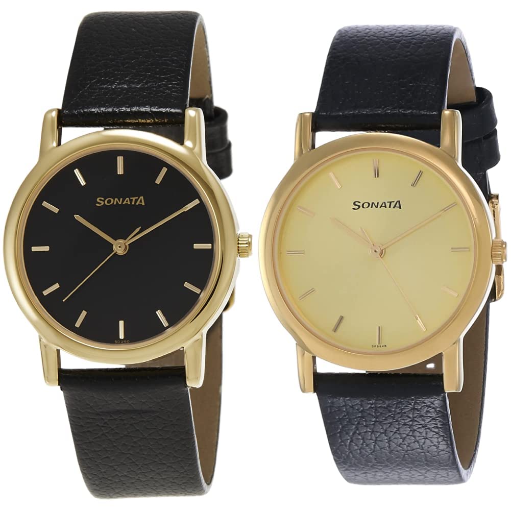 Sonata Men Leather Analog Black Dial & Gold Dial (Nj7987Yl03W + Nj7987Yl01W) | Rakshabandhan Gifts, Band Color-Black (B07N36DWGT) Amazon Price History, Amazon Price Tracker