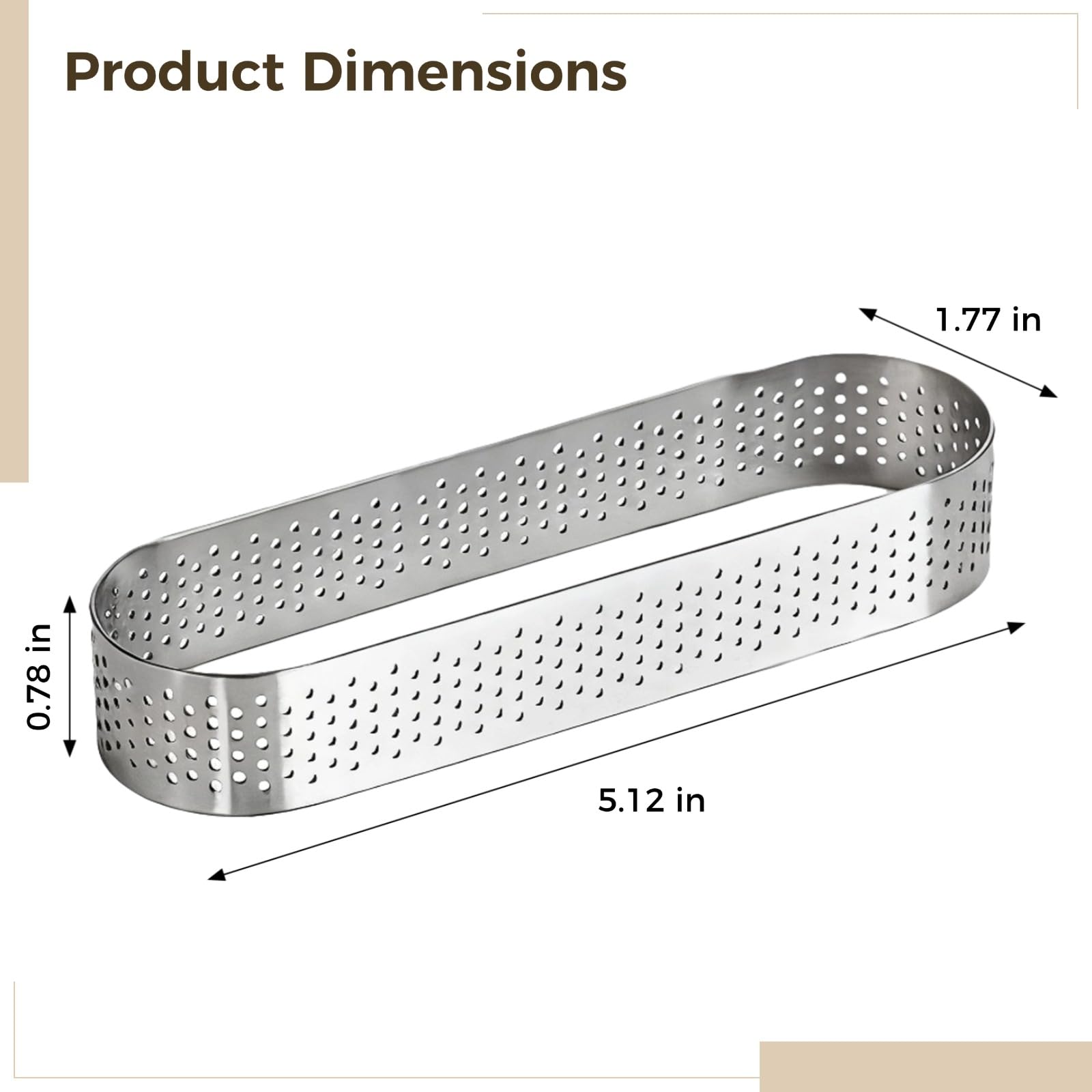Générique Moules à tartelettes, lot de 6 pour la cuisson, acier inoxydable 304, forme ovale, moules à tartelettes avec design perforé, anneaux à tarte antiadhésifs, 13 x 4,5 cm