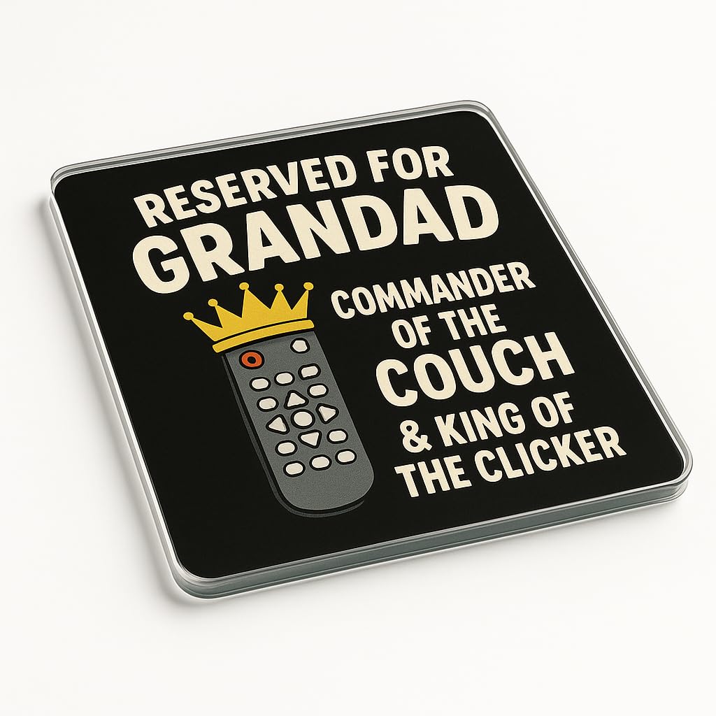 The Plum Penguin Couch Commander Funny Acrylic Coaster Gift For Grandad Birthday - Humorous Cartoon Design Novelty Present For Relaxation King Of The Couch