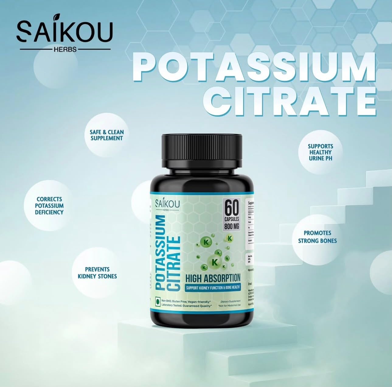 Potassium Citrate 800 mg High Absorption Potassium Supplement - 60 Servings Supports Electrolyte Balance - Pure and Potent — Amazon image 7