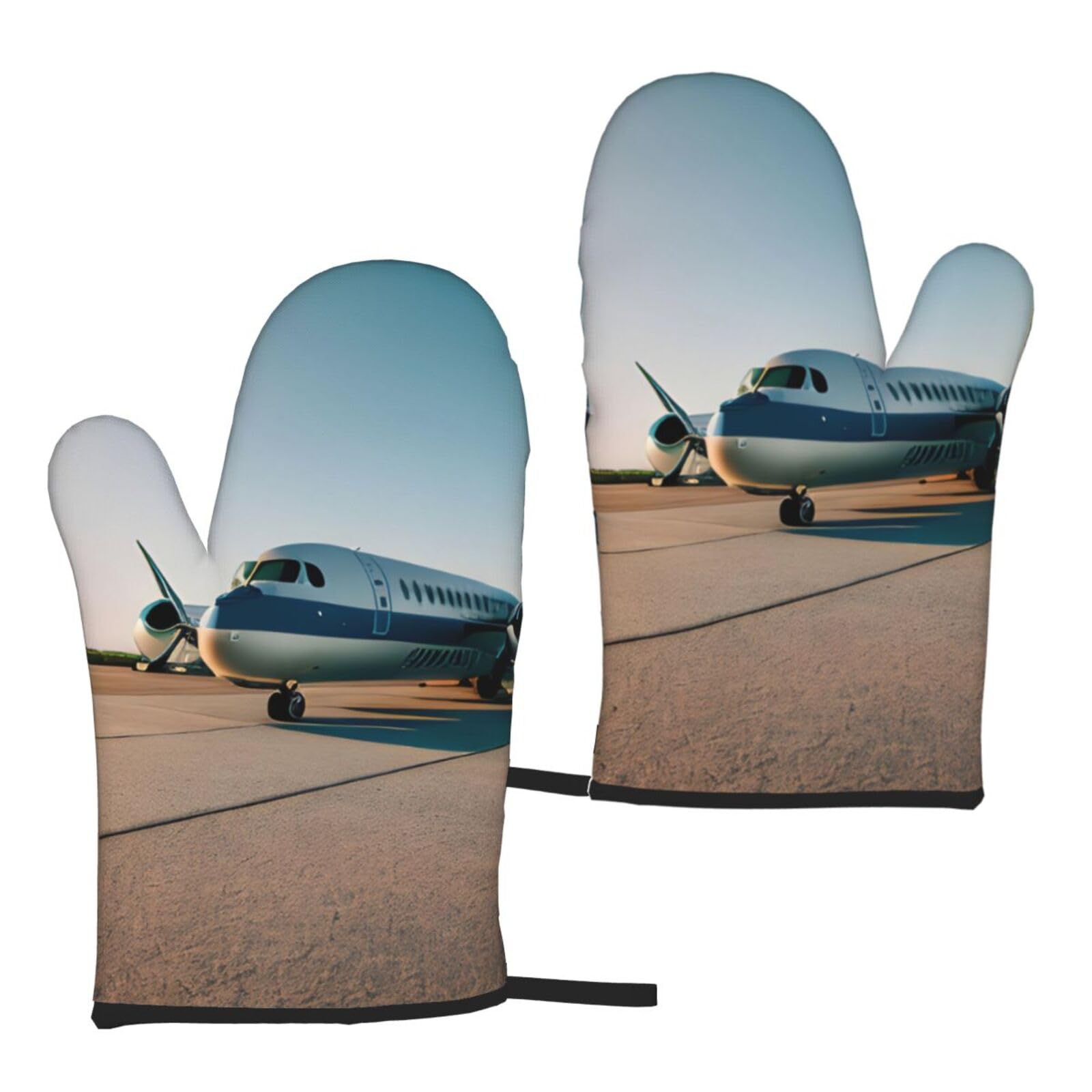 Airplane Print Heat Resistant Universal Fit Oven Microwave Gloves Home Cooking Baking Grilling