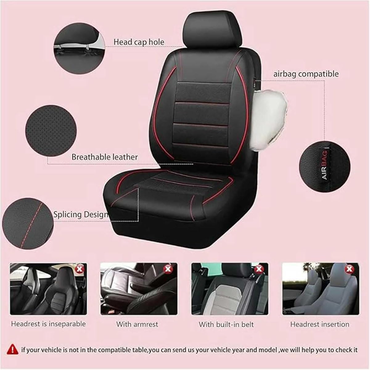 Genérico Fundas para Asientos de Coche para MG MG3 Full Hybrid 2024, Juego Completo de Fundas de Cuero Sintético PU para Asientos Delanteros y Traseros, Compatible con Airbag