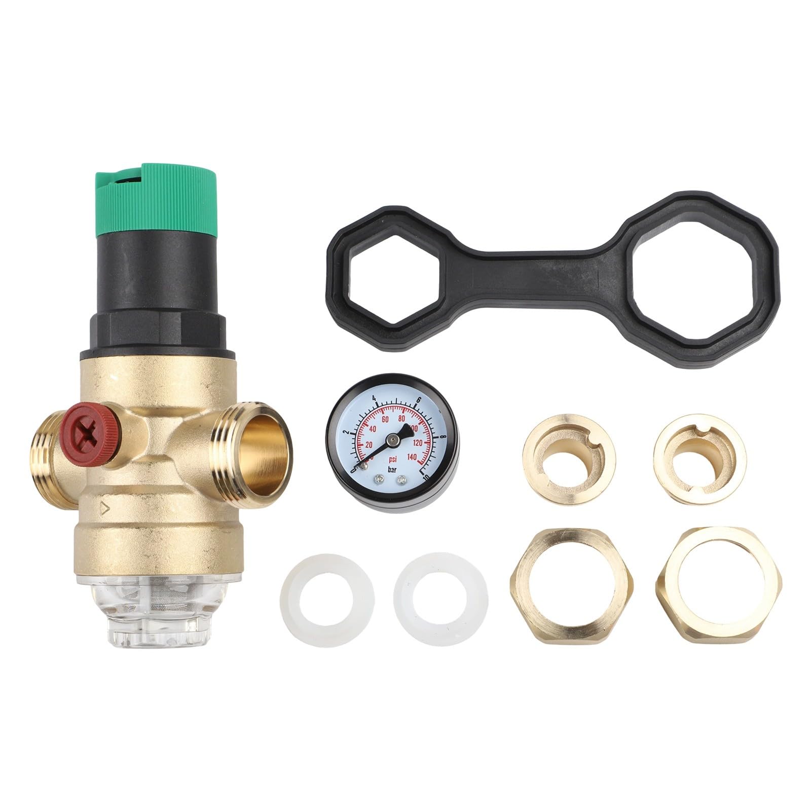 RichVibe Riduttore di pressione dell'acqua con manometro e filtro, in ottone, 1/2 DN15 3/4 DN20, 0,1-7,5 MPa per impianti idraulici domestici, commerciali