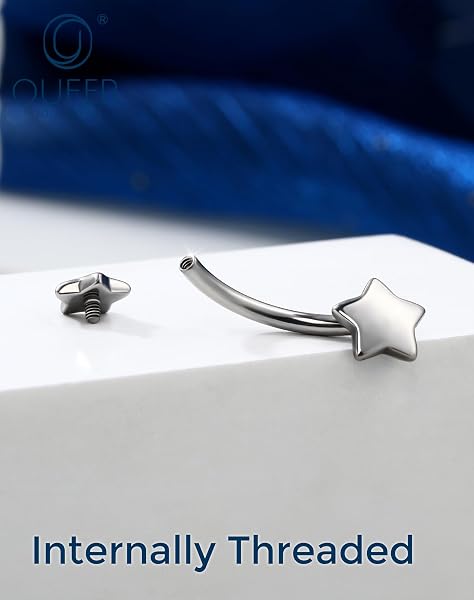 OUFER 14G Étoile Piercing au Nombril Filetage Intérieur en Titane G23, Piercing de Ventre 10/12/14 mm Minimaliste, Anneau de Nombril Longue pour Quotidien Femmes - 4