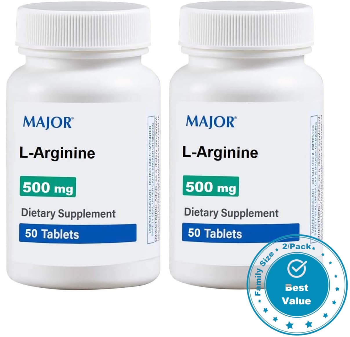 AmeriCan Goods 2/Pack 500/mg Major L-Arginine 100 Tablets Dietary Supplement for Adult