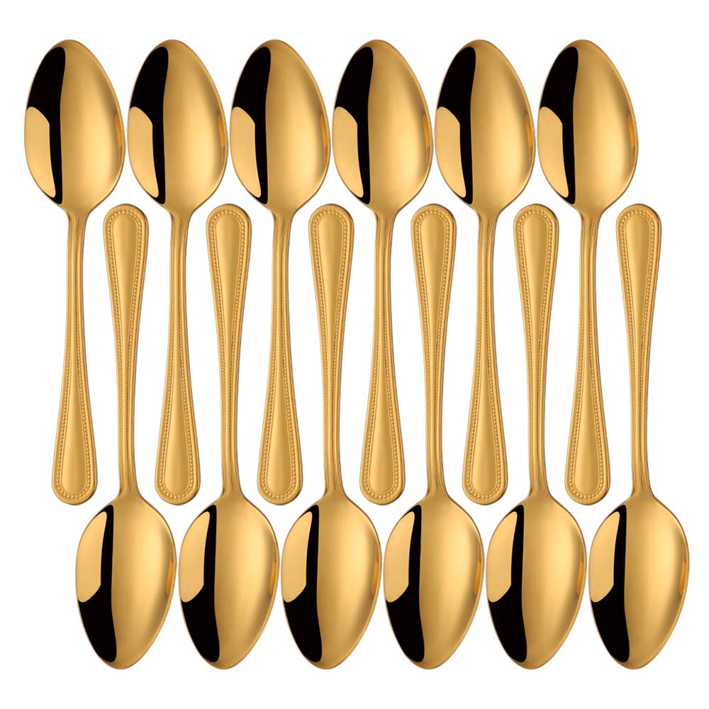 Buyer Star Dinner Spoon, Set of 12 Gold Stainless Steel Serving Spoons for Home Kitchen and Restaurant Mirror Polished Flatware