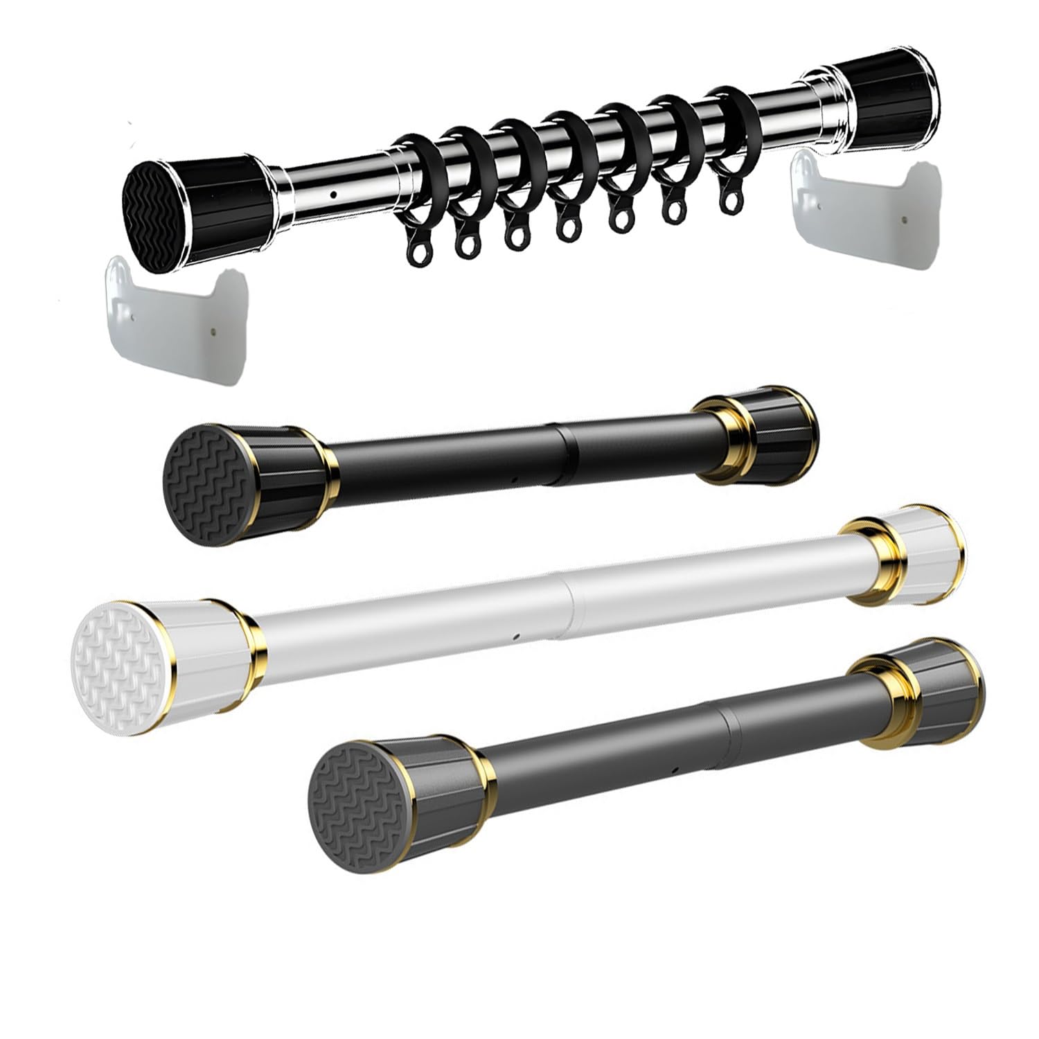 Regulowany teleskopowy drążek do zasłony prysznicowej 40-500 cm, stal nierdzewna, antypoślizgowy, łatwy w instalacji, do łazienki i na balkon, biały (310-400 cm)