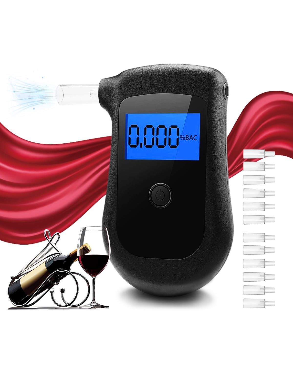 Präziser Alkoholtest Polizei-Standard, Professioneller Atemalkoholmessgerät mit 12 Mundstücken, Hochpräziser persönlicher Alkoholtester mit digitalem LCD-Display, Vatertagsgeschenk für Papa