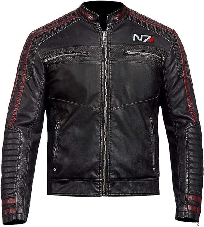 N7 Mass Effect 3 Commander Shepherd Gaming Black Faux Leather Jacket