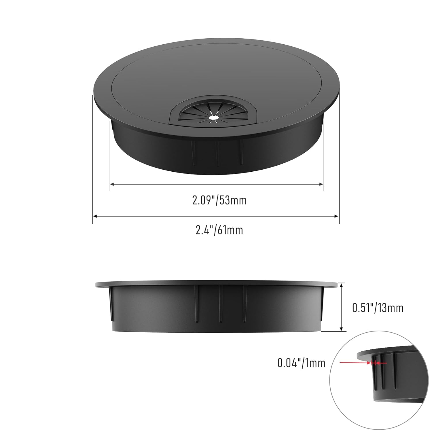 15 Pack Desk Grommet 2-1/8 Inch 53mm, ABS Plastic Computer Desk Wire Hole Cover, Office Desktop Cord Cable Hole Ring, Black