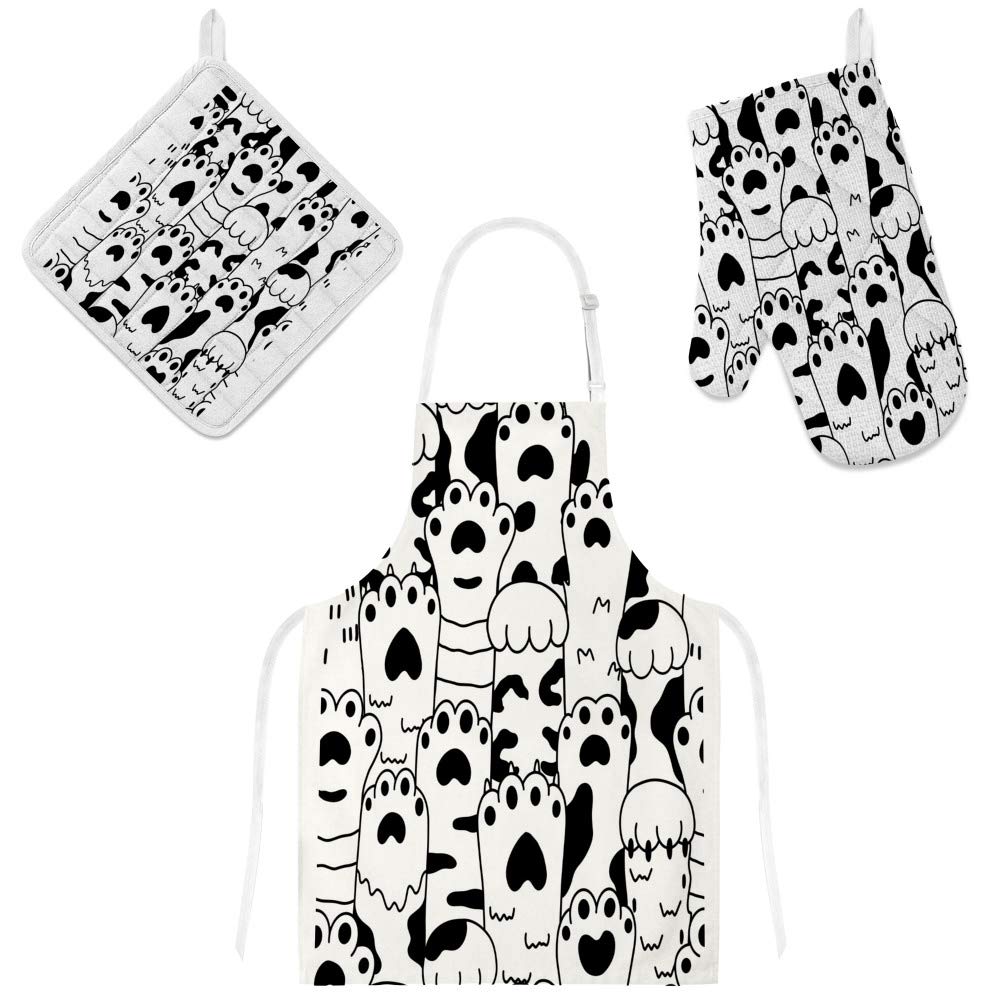 Manique réglable pour micro-ondes avec gant et tablier de cuisine à poches | Pack textile
