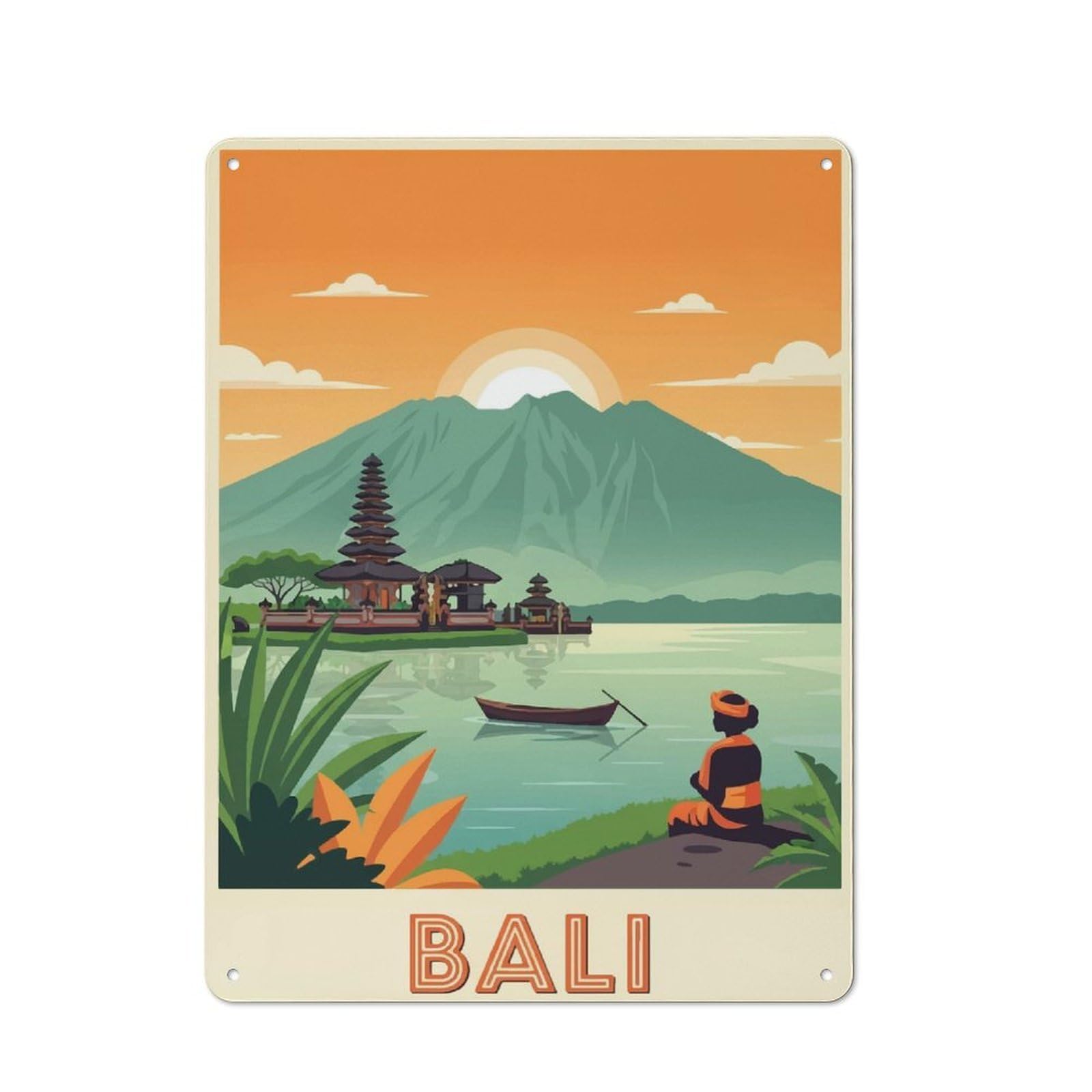 Junmoney Style-5 Understated Bali Travel (4) Metal Wall Plaque 40X30cm, Creative Space Decor For Office, Study, Studio Or Hallway