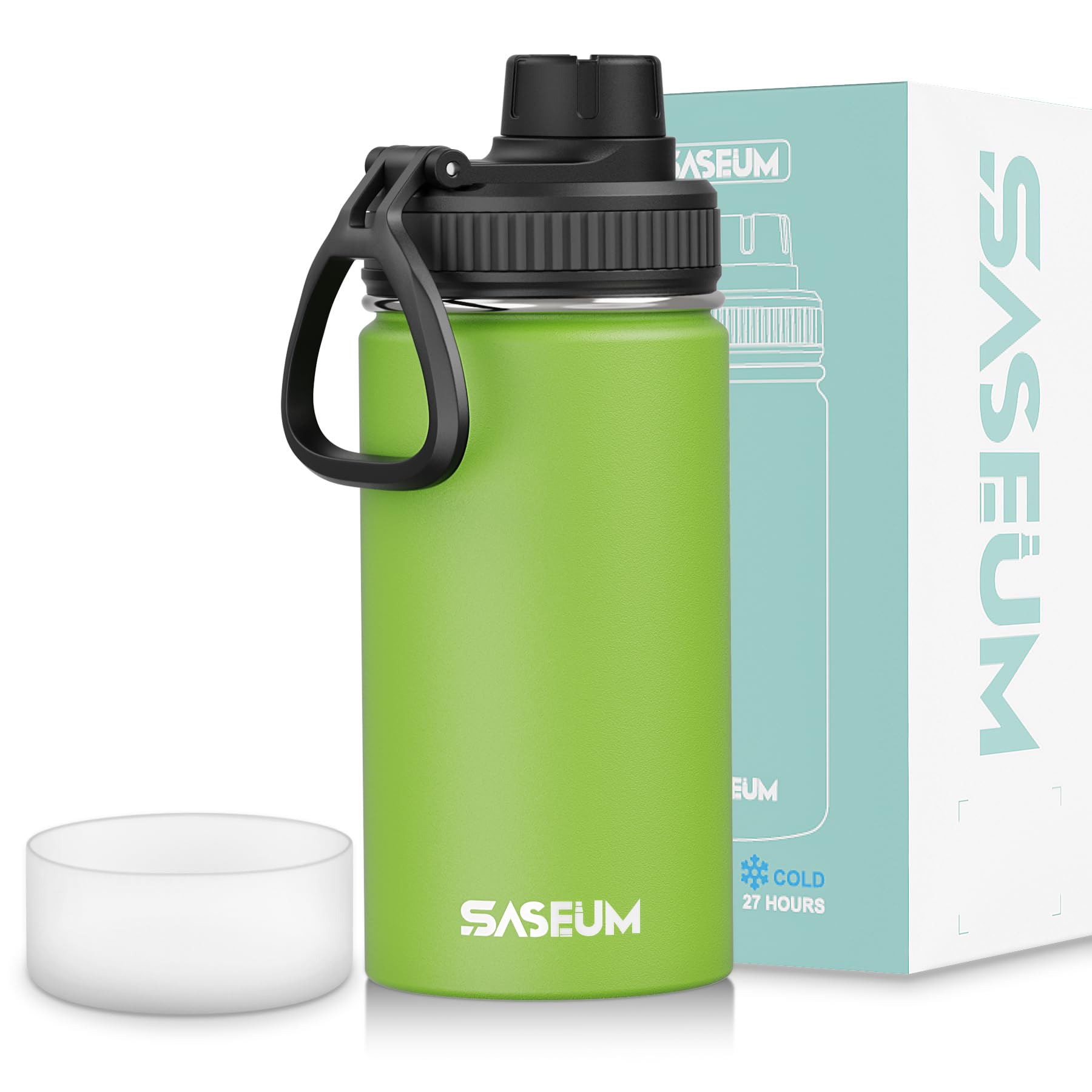 SASEUM Kids Sport Water Bottle 12oz Stainless Steel Double Wall Vacuum Thermal Mug with Leak Proof Spout Lids