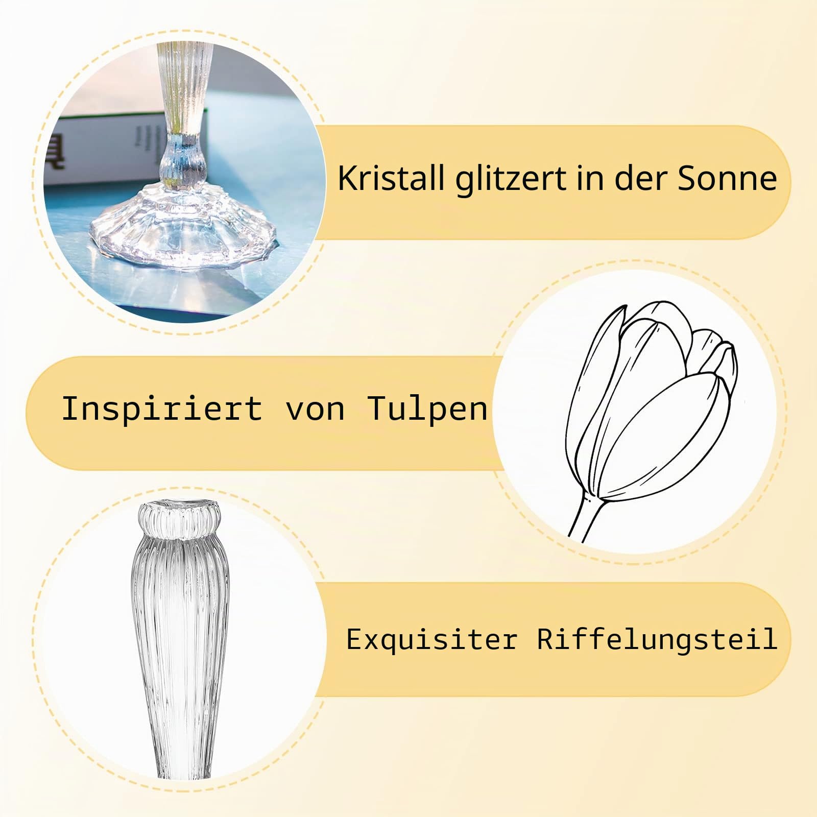 Romadedi Kerzenständer Glas für Stabkerzen, 4er-Pack, 18 cm